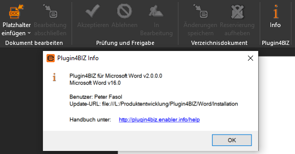 Screenshot Plugin4BIZ Version 2.0 Menu